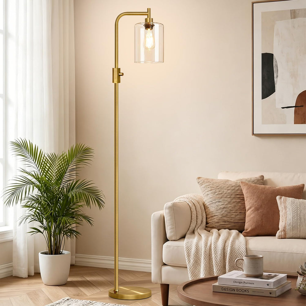 【Upgraded】 Dimmable Floor Lamp for Living Room with Clear Glass Lampshade, Br...