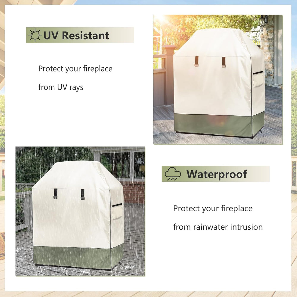 Outdoor Fireplace Cover, 42"W × 24"D × 48"H, Beige & Grayi...