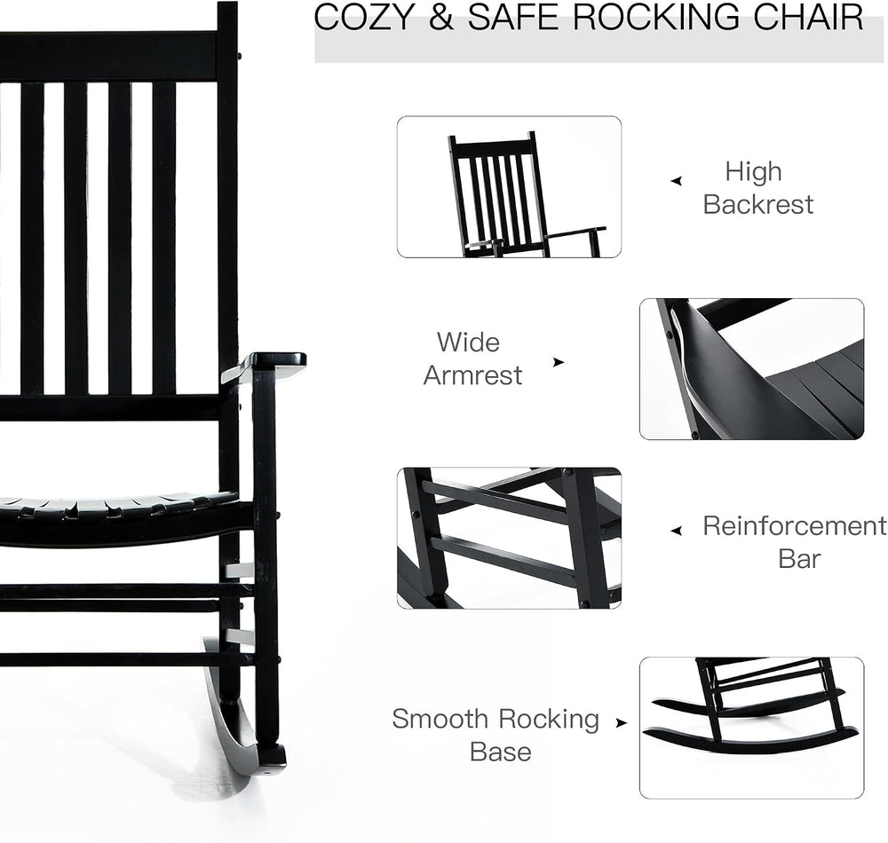 Outsunny Outdoor Rocking Chair High Density Wooden Rockers Black