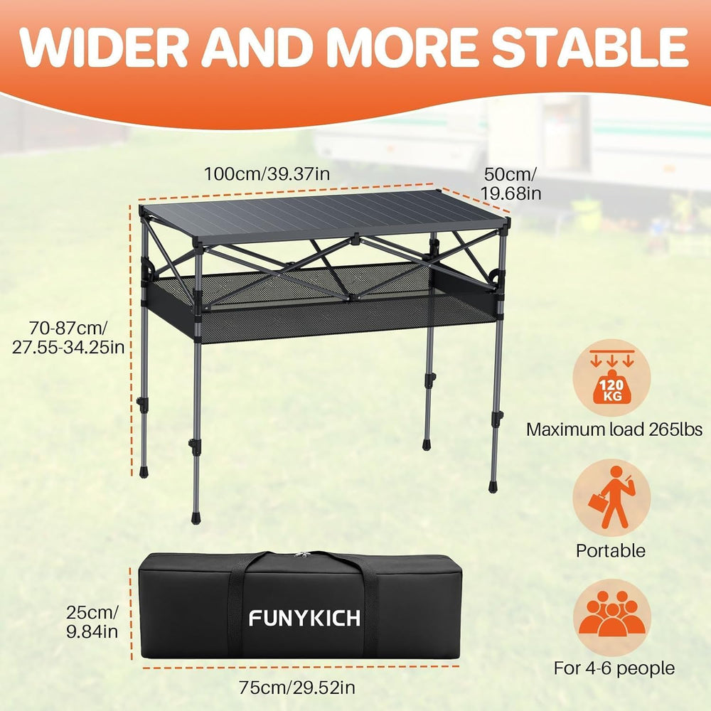 FUNYKICH Aluminum Folding Camping Table, 2 Height Adjustable 34.2''&a...