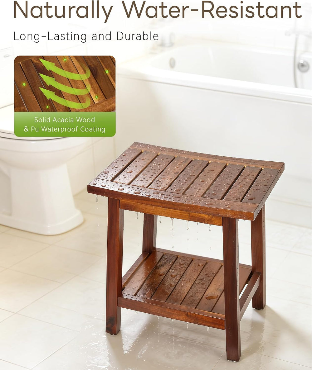 Upolana Teak Shower Bench, 16" Solid Acacia Wood Shower Stool Waterproof...