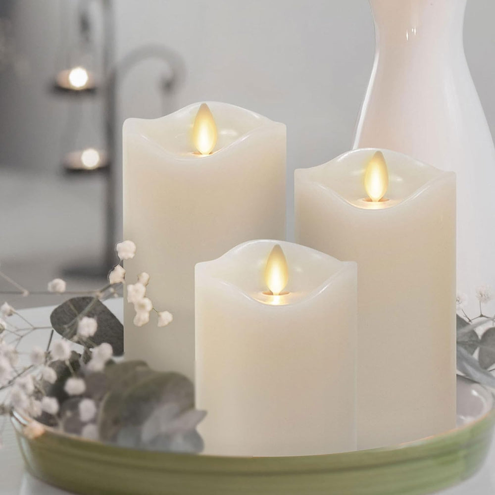 Matchless Candle Co. Flameless Moving Flame Pillars, Unscented Wax Melted Edg...
