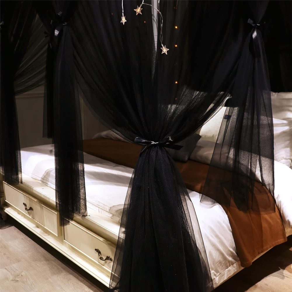 VETHIN 4 Corners Post Princess Bed Canopy Curtain Double Layer Cozy Drape Net...
