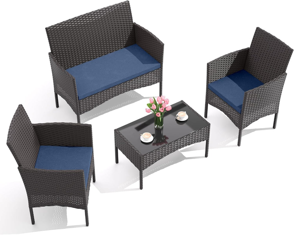 Gotland 4-Piece Outdoor Patio Furniture Set, Wicker Rattan Chairs & Sofa ...