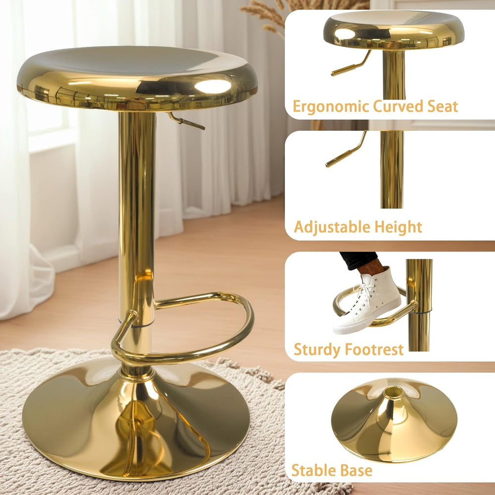 Adjustable Bar Stools Set of 2, Backless Swivel Round Counter & Bar Heigh...