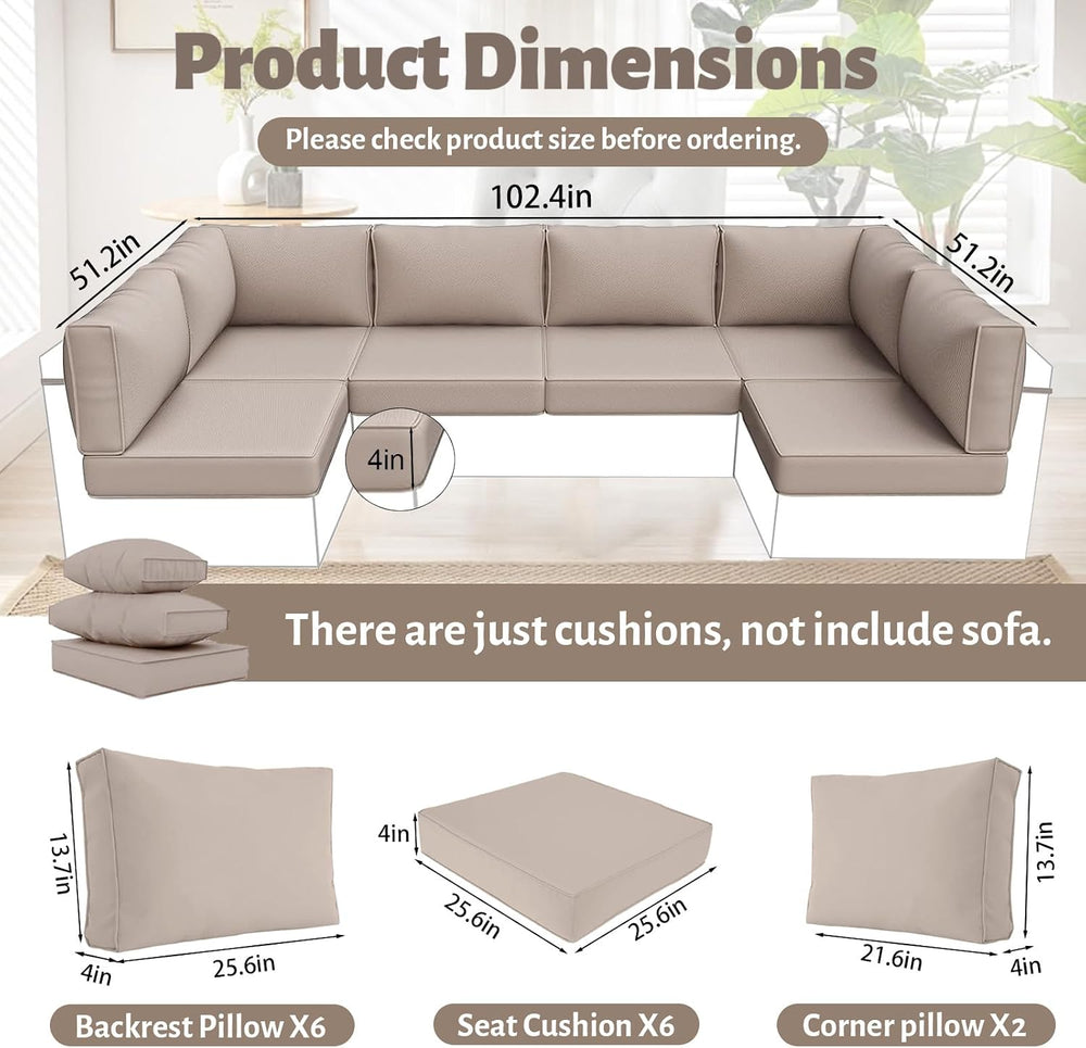 14Pcs Outdoor Sofa Replacement Cushions,Water-Resistant Patio Funiture Sectio...