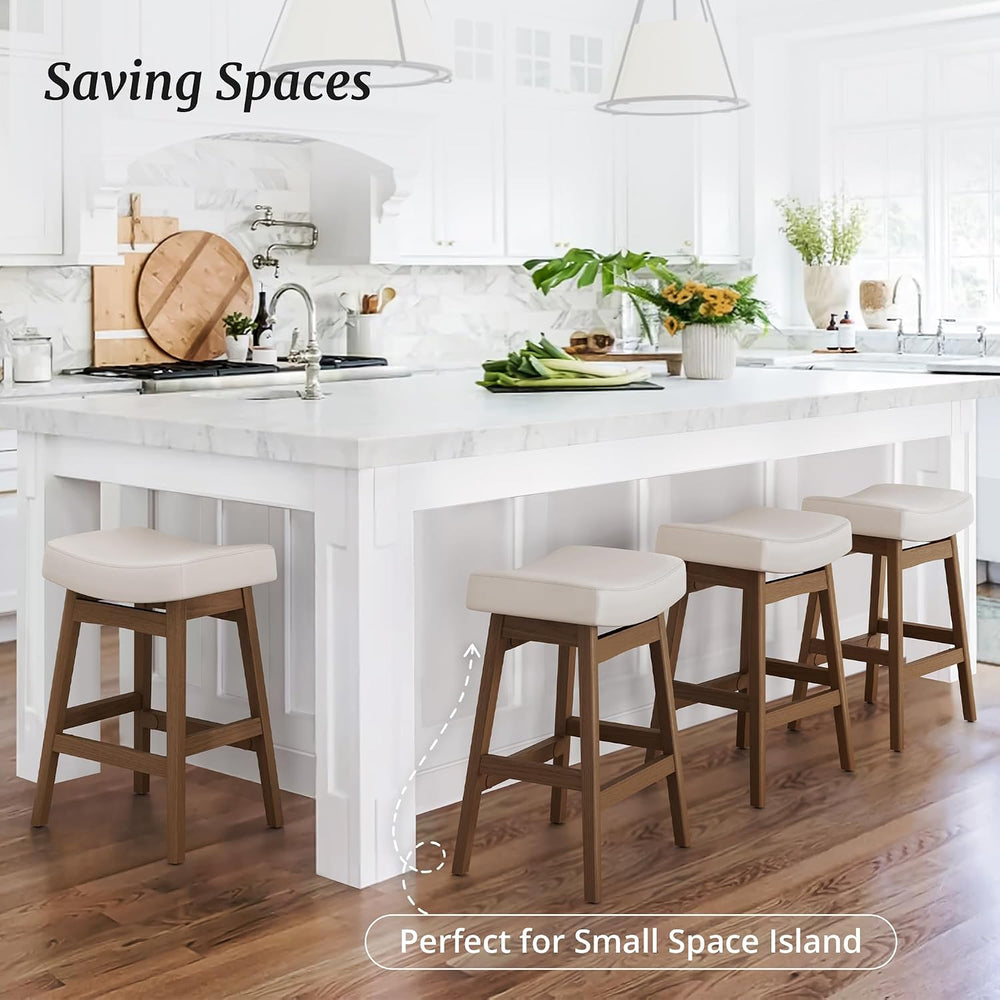Cozyman Bar Stools Set of 3, Barstools with Sturdy Wood Legs, Saddle Seat Cou...