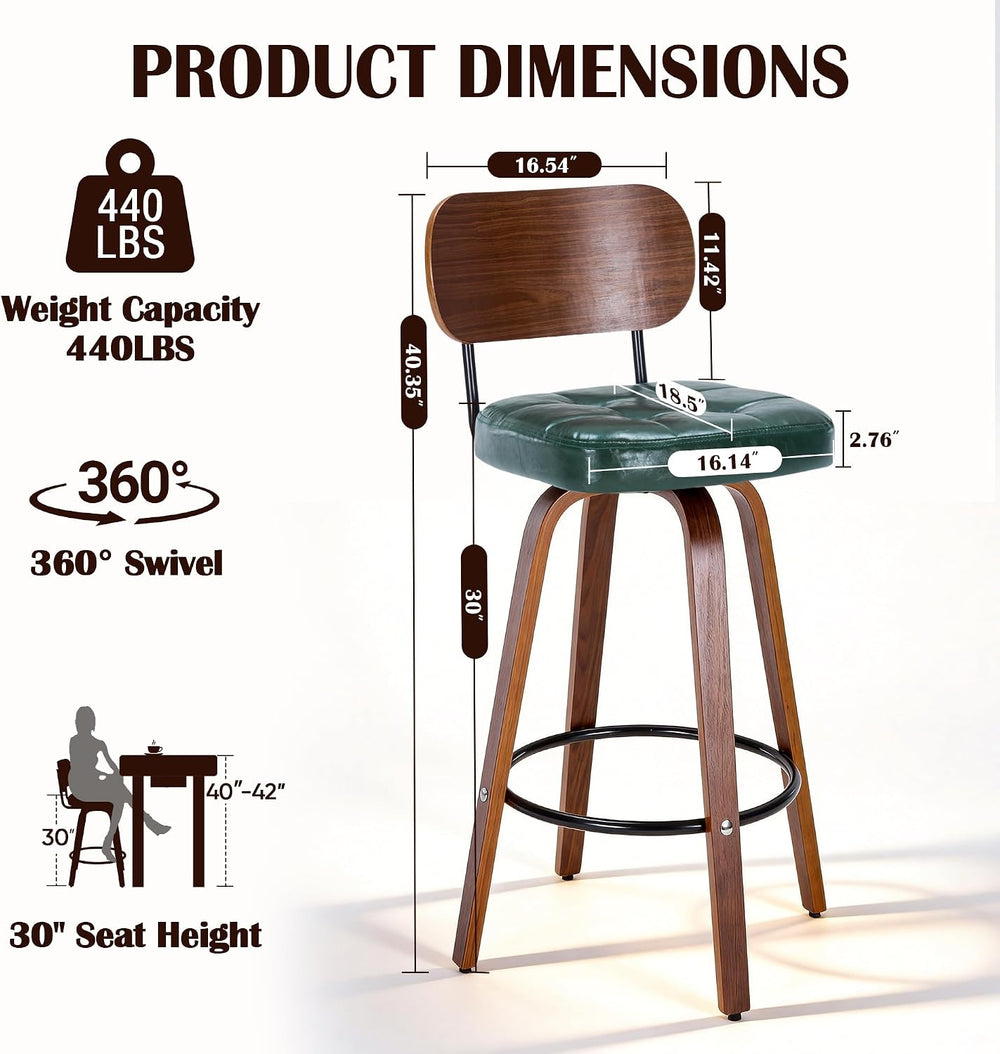 KEEZY Bar Stools Set of 2, 30''Counter Height Barstools with Backrest...