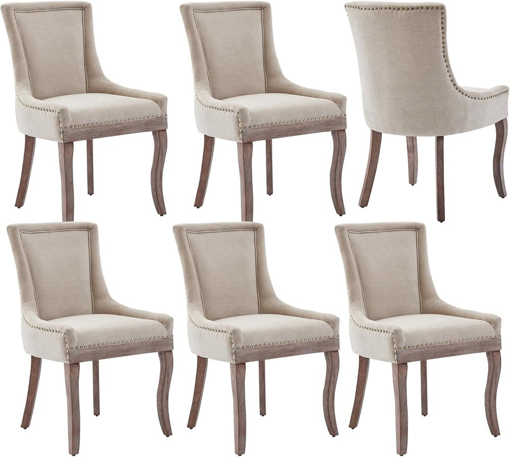 Beige Dining Chairs Set of 6, Fabric Upholstered Kitchen Chairs