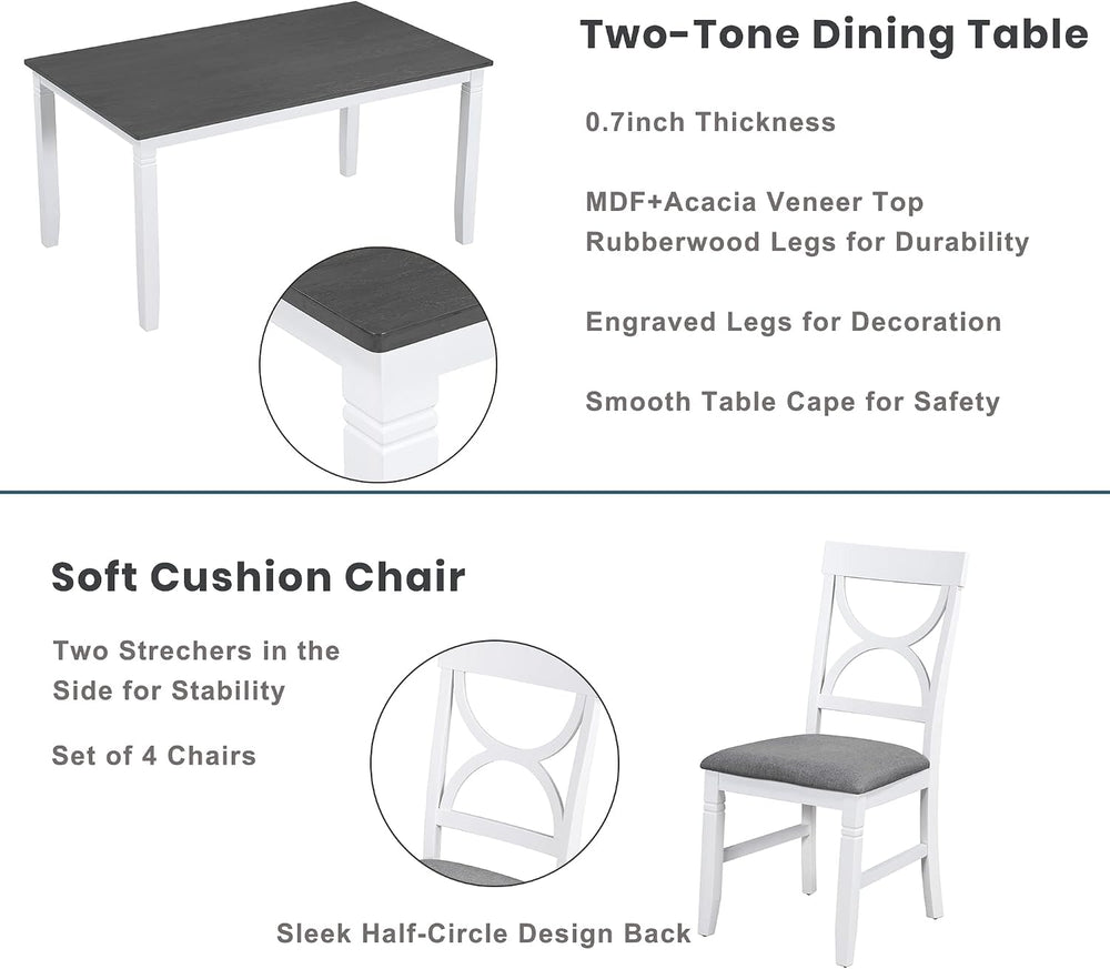 LUMISOL Farmhouse Dining Table Set for 6, Farmhouse Kitchen Table Set with 4 ...