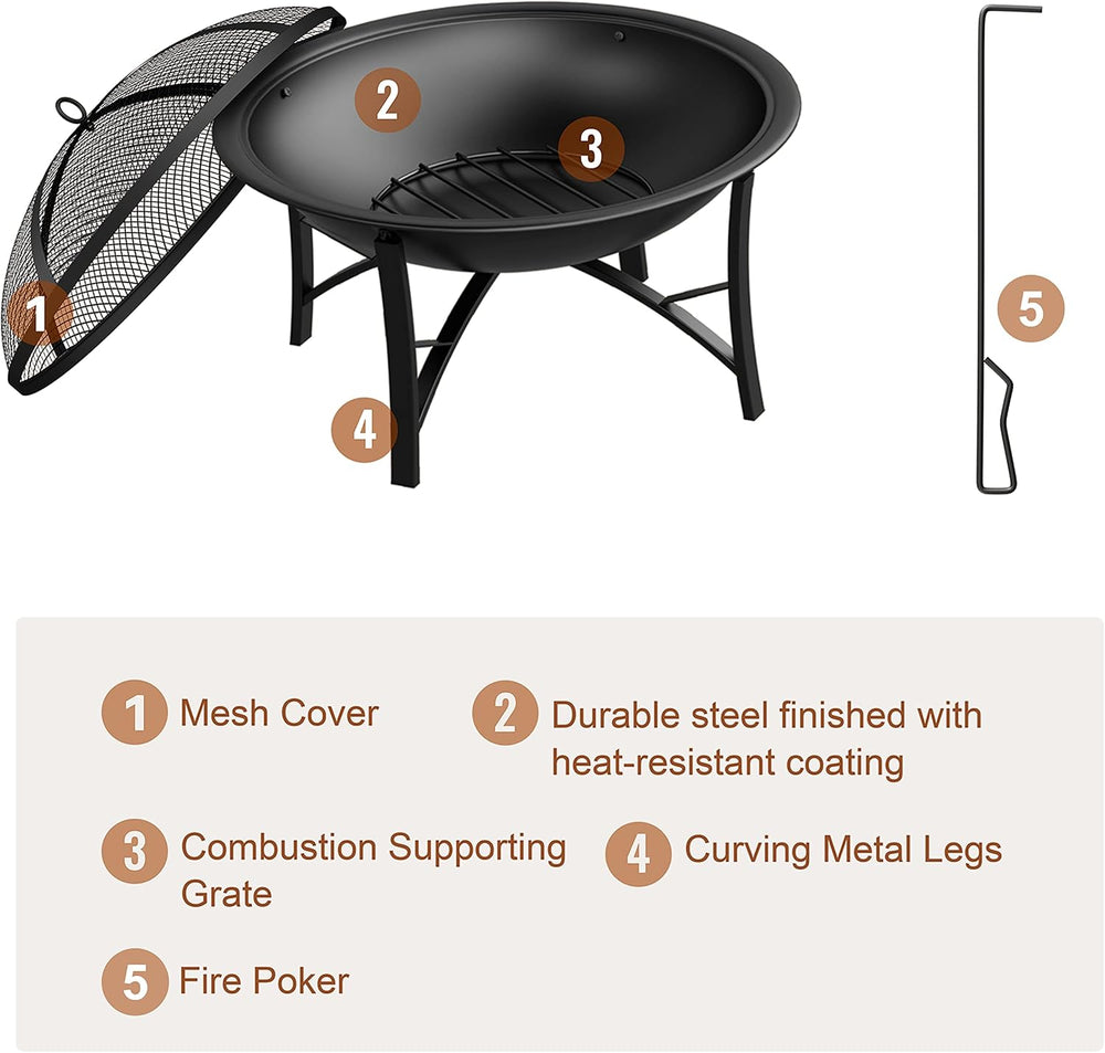 Fire Beauty Wood Burning Fire Pit, 2-in-1 BBQ Grill for Backyard Camping