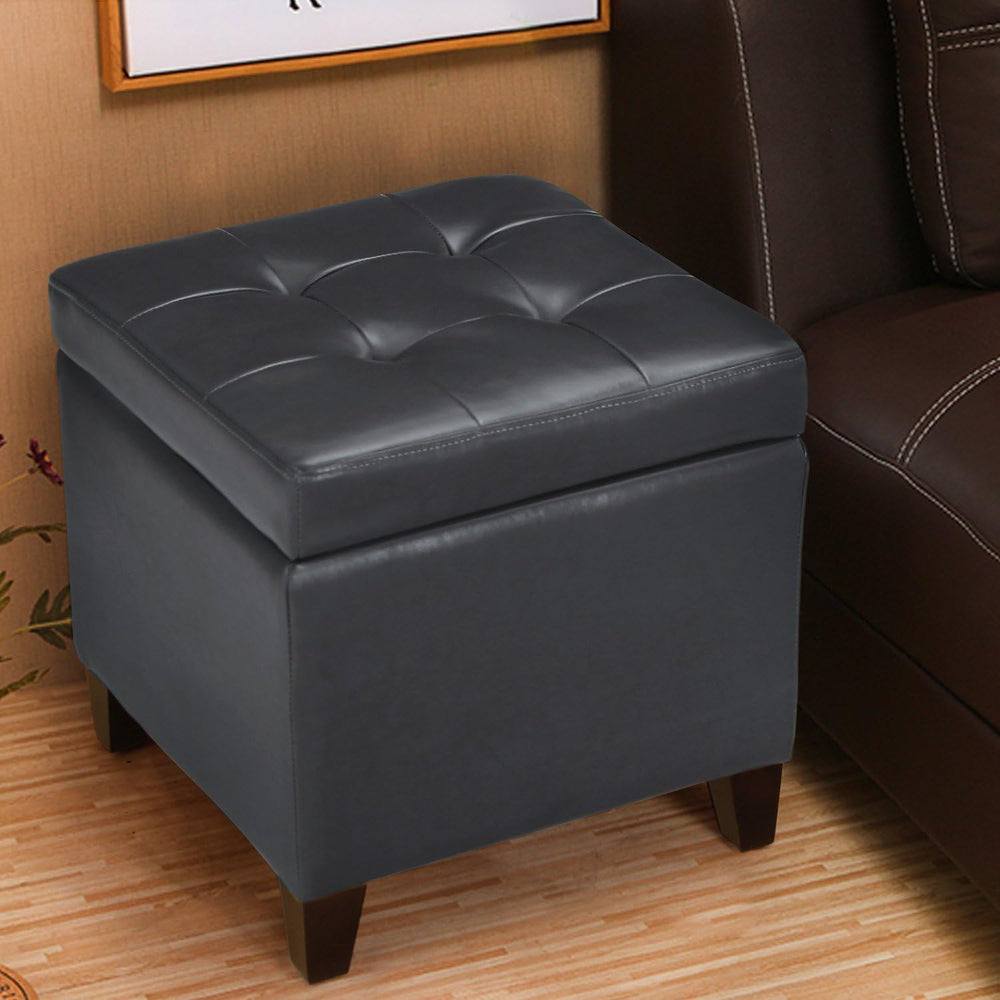 Adeco Bonded Leather Square Tufted Cubic Cube Storage Footstool, 18" Inc...