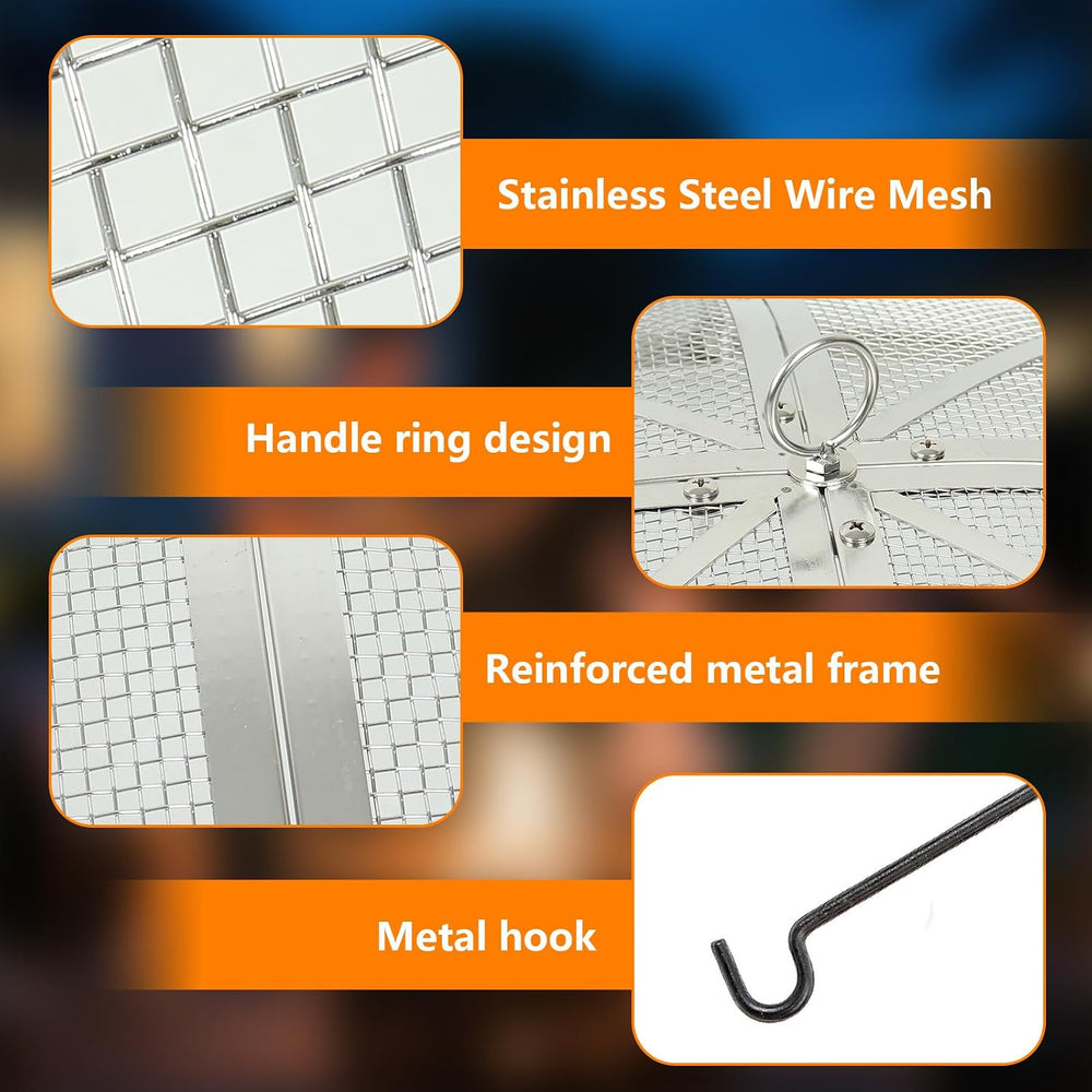 22Inch Fire Pit Spark Screen,Stainless Steel Fire Pit Screen Cover with Handl...