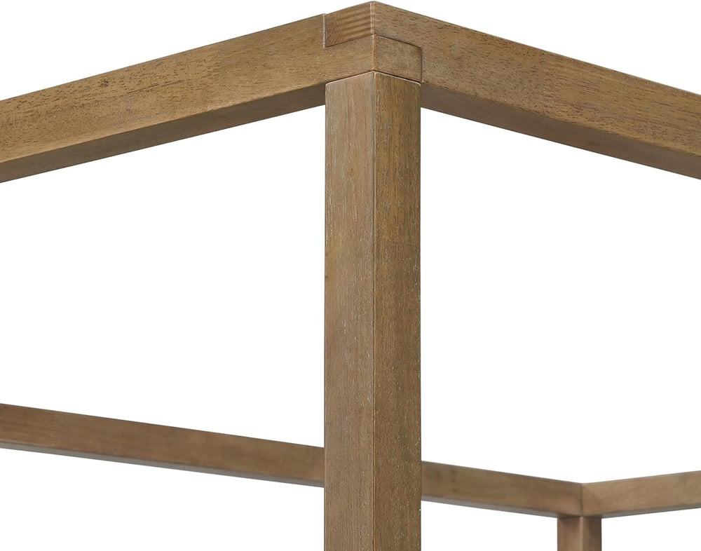 Merax King Canopy Bed Frame with Headboard & 4 Posters, Antique Natural