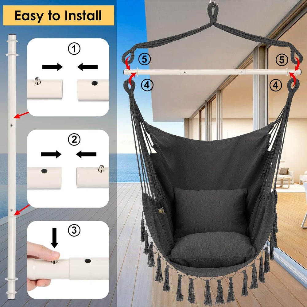 Y- STOP Hammock Chair Hanging Rope Swing, Max 500 Lbs, 2 Cushions Included, L...