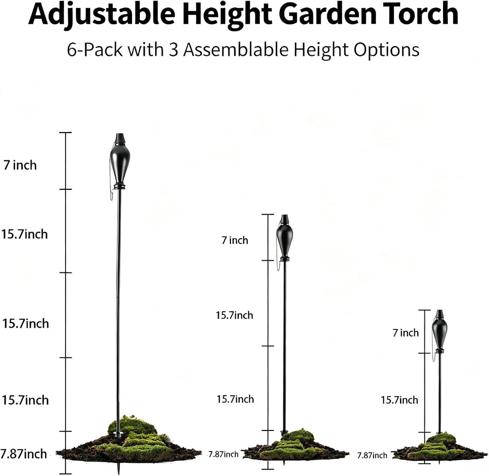 Metal Citronella Torches Outdoor,6 Pack,60 Inch Tall Flame Metal Torches for ...
