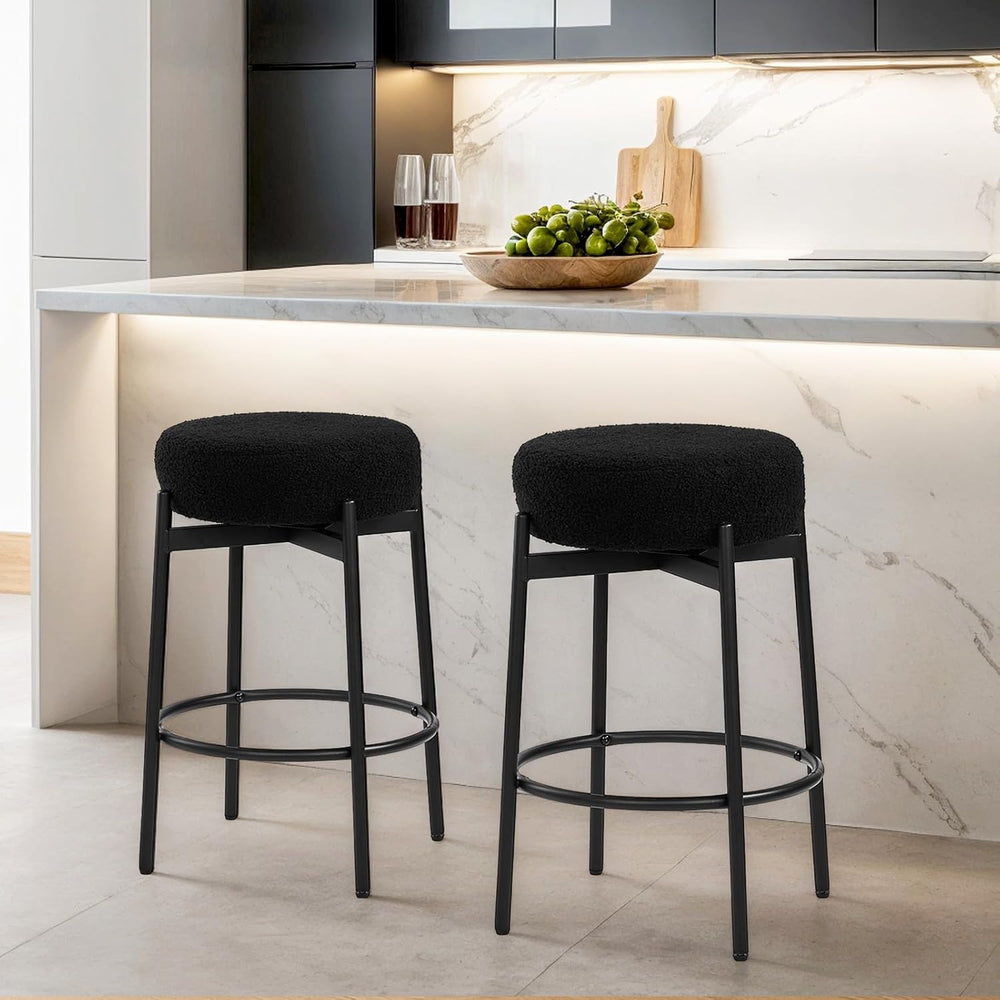 VINGLI Swivel Round Barstools 24" H Set of 2, Teddy Wool Upholstered Bar...