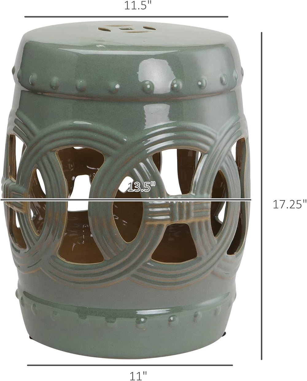 Outsunny 14" x 17" Ceramic Garden Stool Strong Glazed Material Green