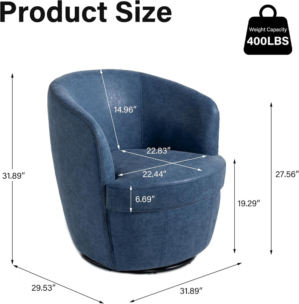 Oversized Swivel Barrel Chair, Comfy Reading Armchair, Navy Blue, Set of 2