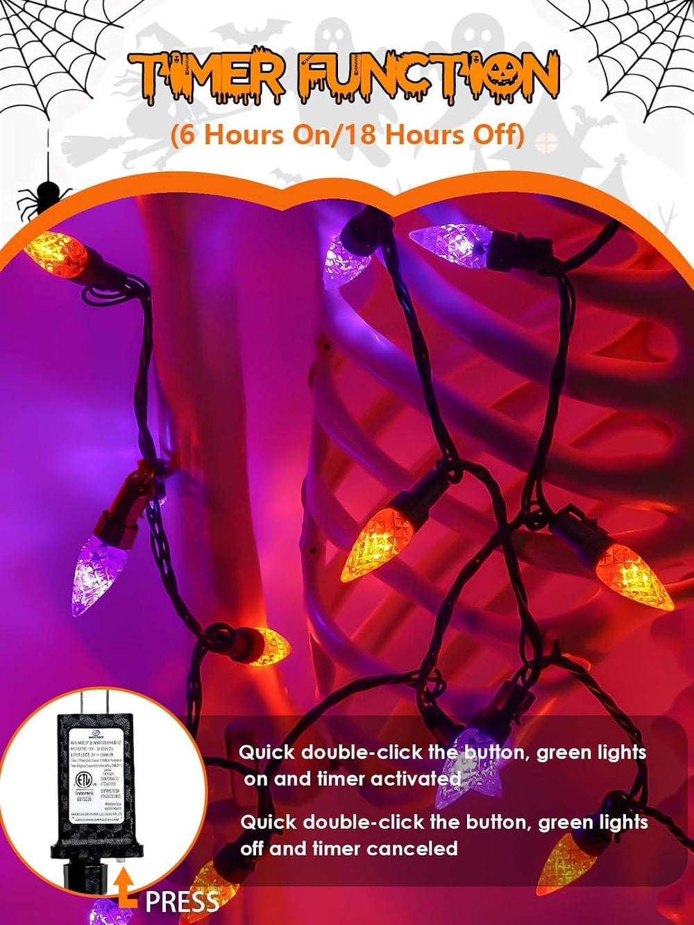 240 LED Connectable C6 Halloween Lights Outdoor String 78FT Orange Purple