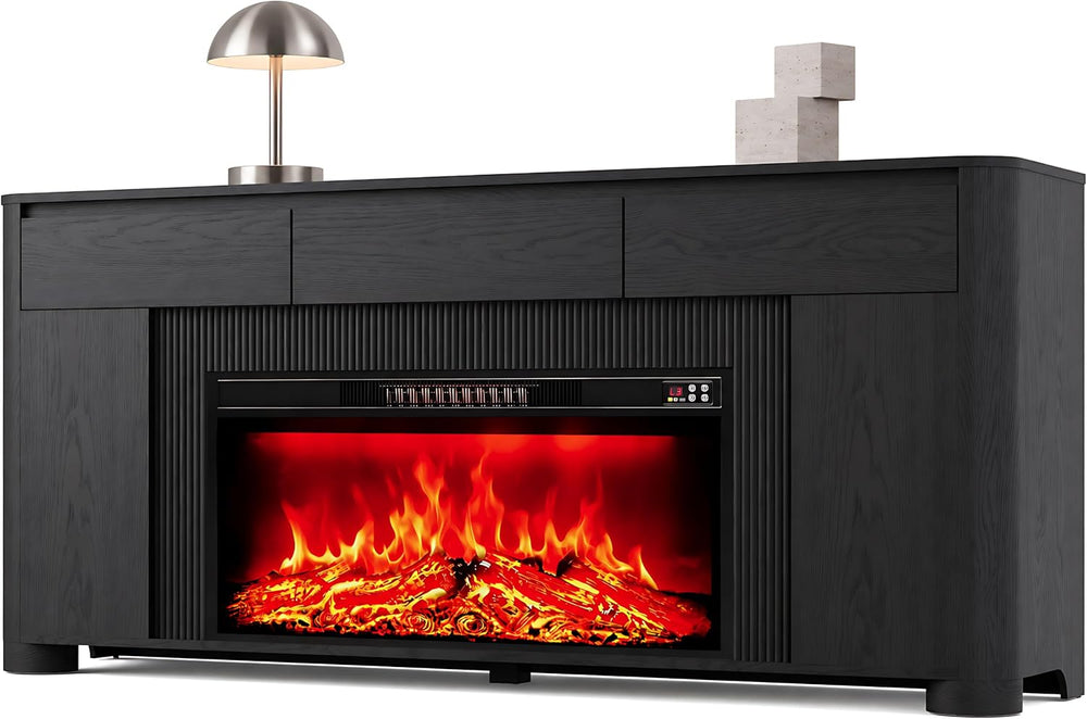 YANSNWO 70" Fireplace TV Stand for TVs Up to 80", Black