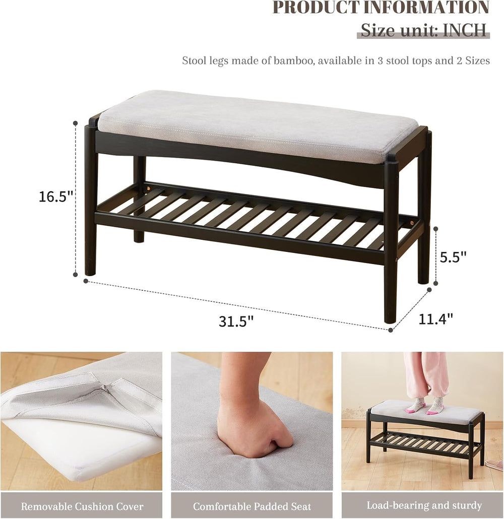 STDDRE Shoe Bench Entryway Bamboo 2-Tier Shoe Rack with Cushion Padded Seat S...