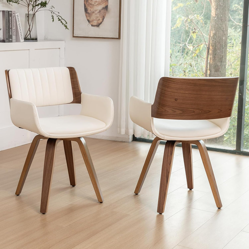 LUNLING Swivel Accent Faux Leather Dining Chairs Set of 4,Mid Century Modern ...