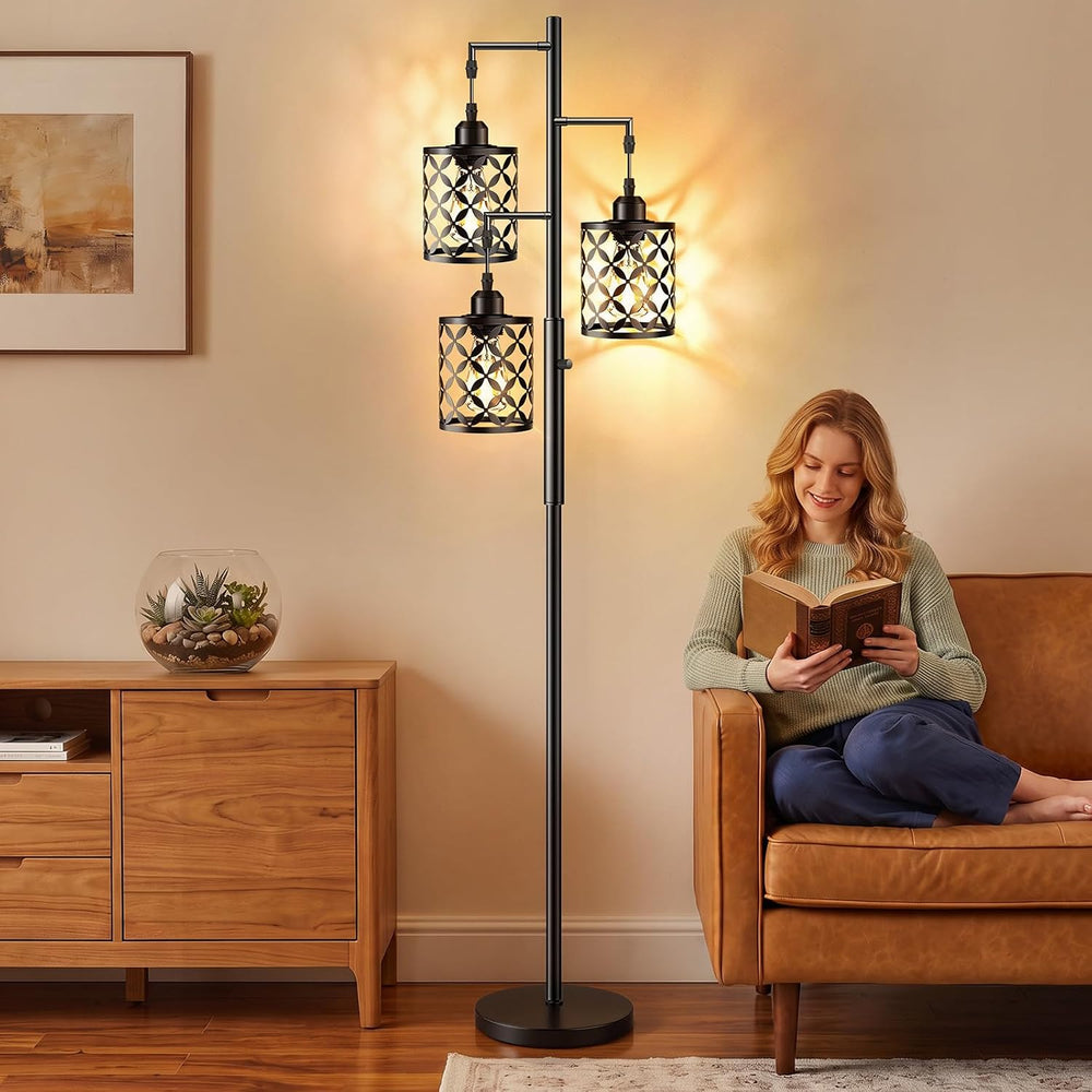 68" Industrial Tree Floor Lamp, Dimmable Farmhouse Tall Standing Lamp wi...