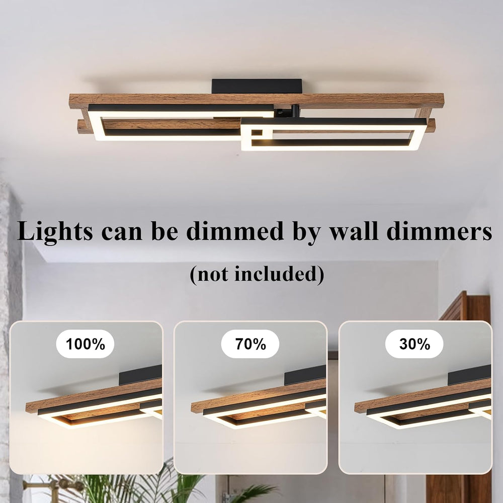 Lingkai 27.5" LED Modern Ceiling Lights Wooden Square Rectangular Lamp F...