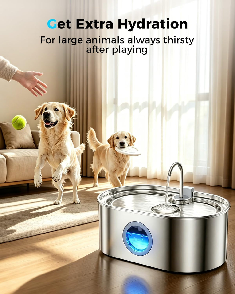 4.2Gal Extra Large Dog Water Fountain, 16L Stainless Steel Pet Water Fountain...