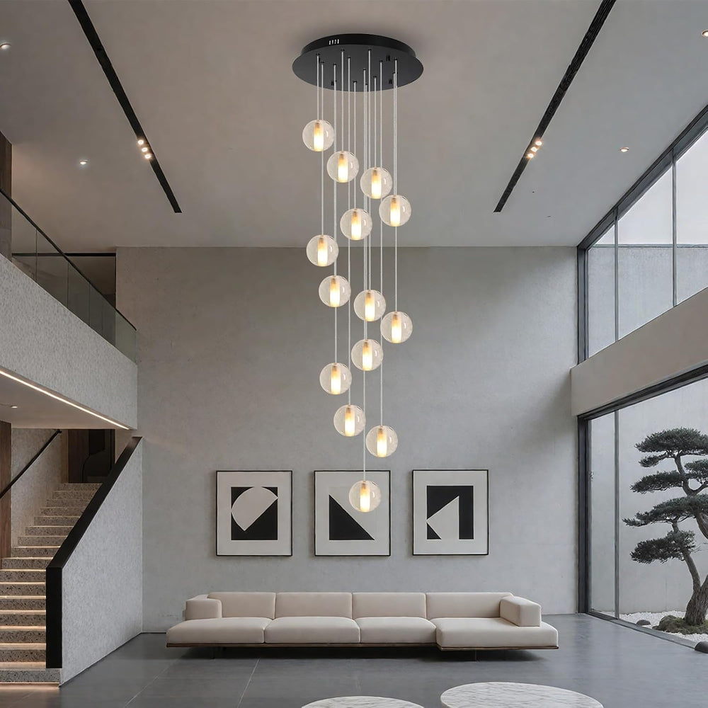 14 Lights Staircase Chandelier for High Ceiling, Dimmable Modern Crystal Rain...