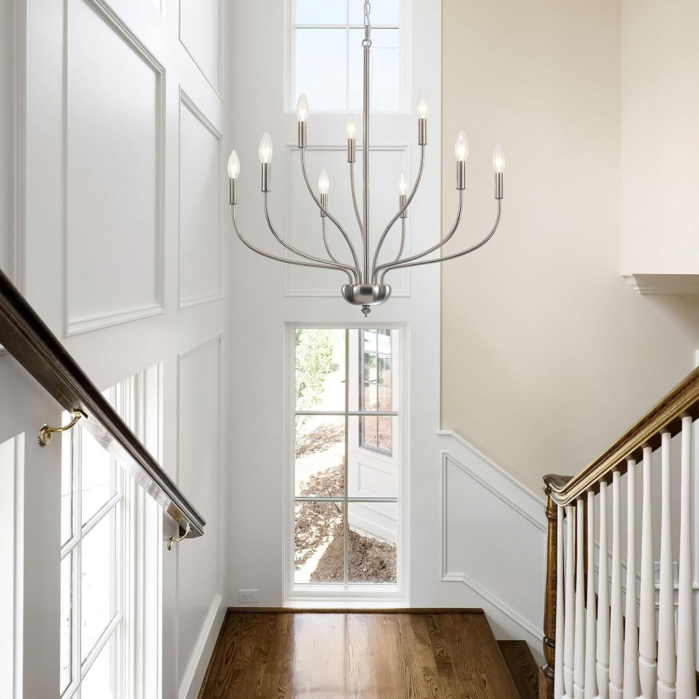 Brushed Nickel Chandelier, 9-Light Farmhouse Chandelier for Dining Room Light...