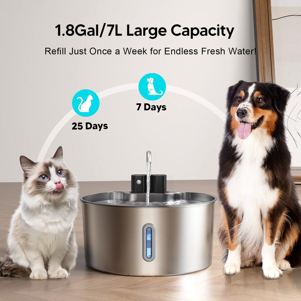 Voluas 7L Wireless Dog Water Fountain with 1 Filter, Stainless Steel