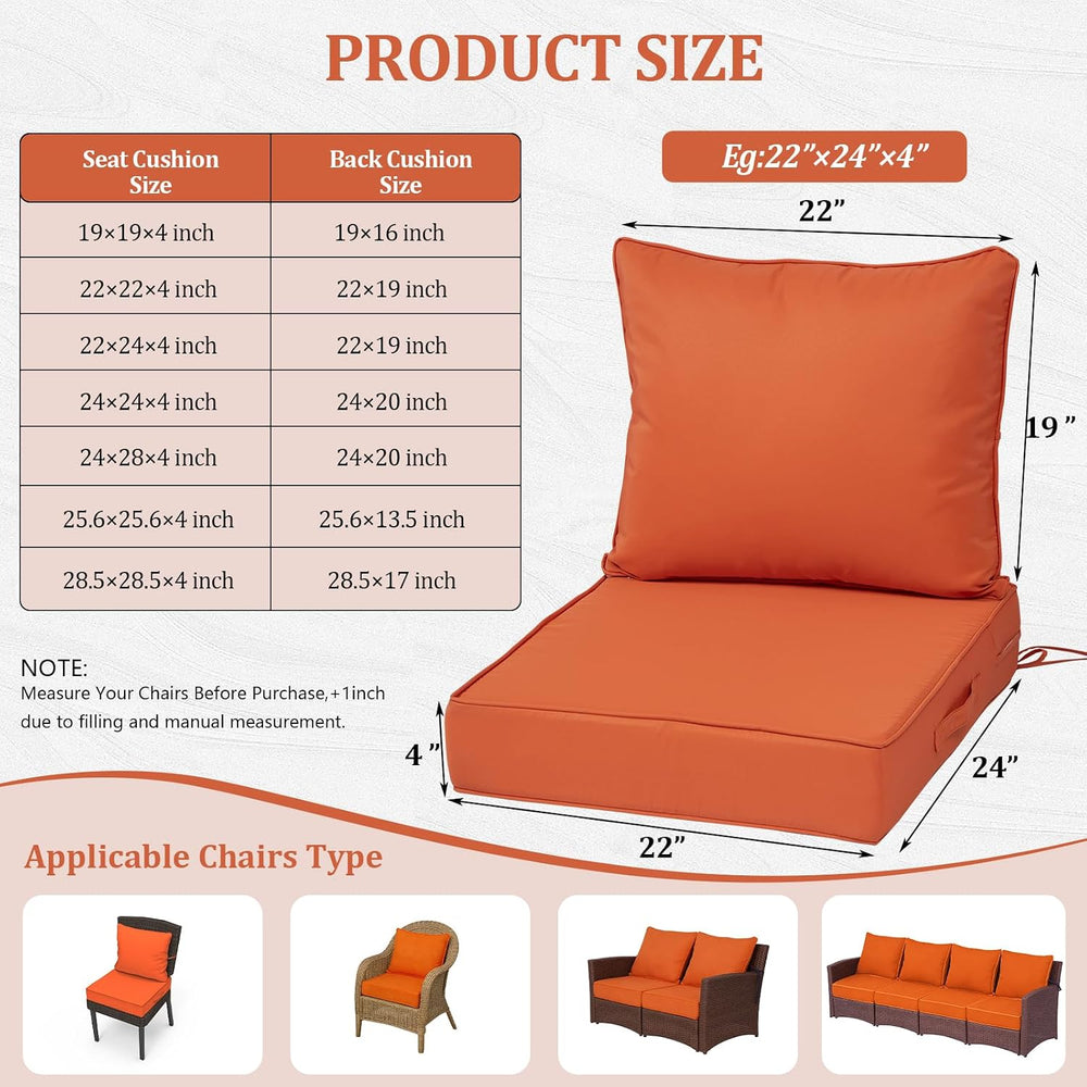 22x24“ Outdoor Deep Seat Cushions Set of 2, Patio Replacement Foam Cushions f...
