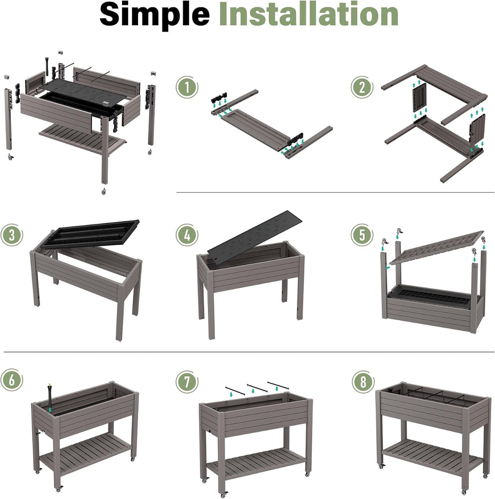 Elevated Raised Garden Bed with Wheels,Planter Box,Gray-33.7" h