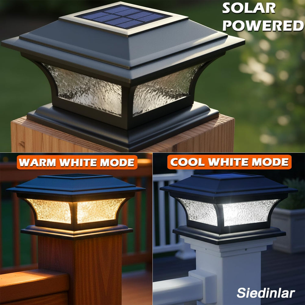 SIEDiNLAR Solar Post Lights Outdoor Glass, 2 Modes 4 Pack Black, Warm/White