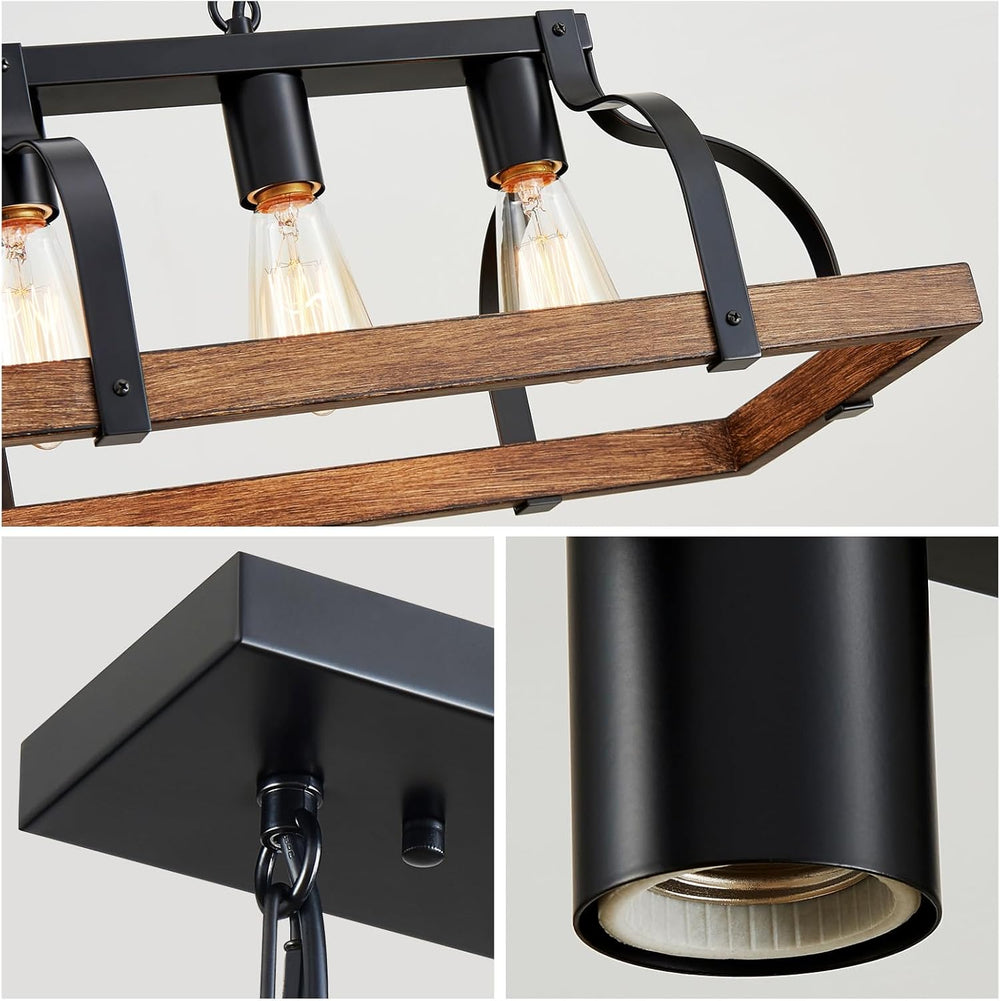WUZUPS 5-Light Metal Chandelier Imitation Wood Grain Linear Pendant Ceiling L...
