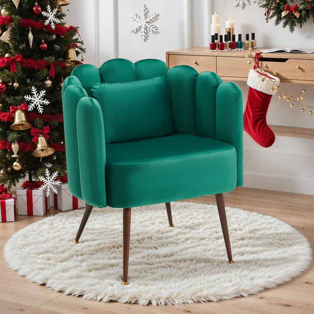 HOMREST Velvet Vanity Chair with Back,Mid-Century Modern Small Accent Chair f...
