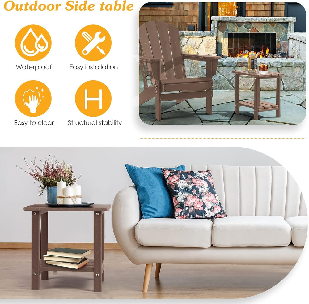 Apolimi Adirondack Outdoor Side Table, 2-Tier Sturdy Patio End Table Weather ...