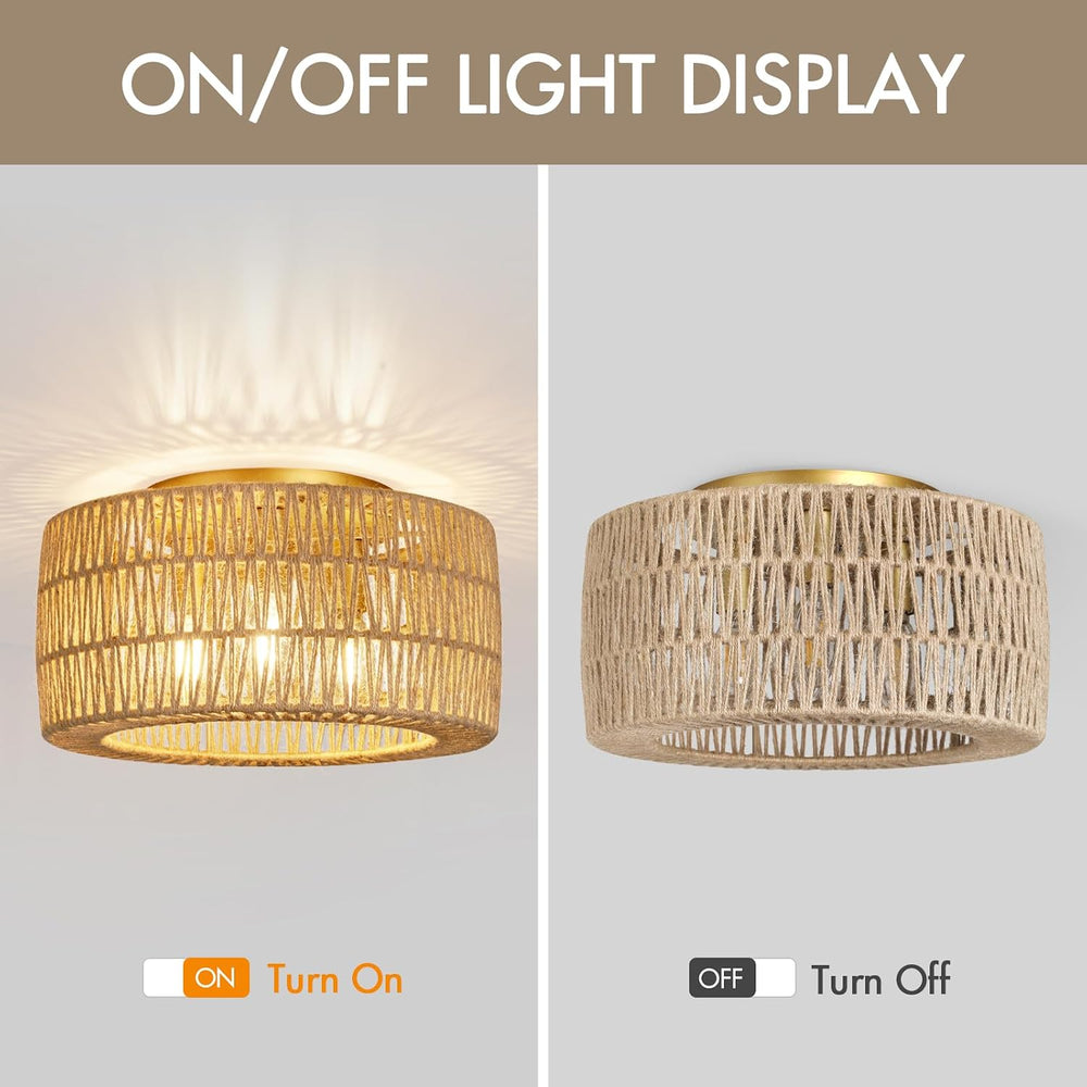 Boho Light Ceiling Fixture Flush Mount Rattan Woven Basket Chandelier for Bed...
