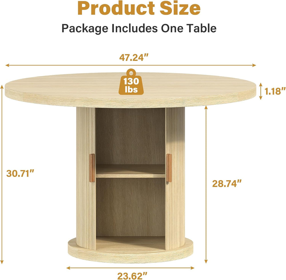 47.24" Round Dining Table for 4, Farmhouse Fluted Kitchen Tables Dining ...