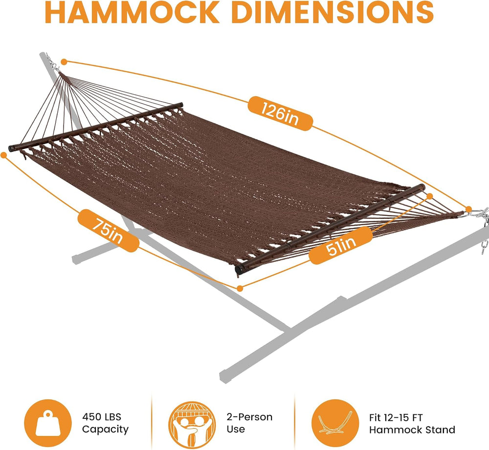 Lazy Daze 2 Person Caribbean Rope Hammock, Handwoven Double Hammock