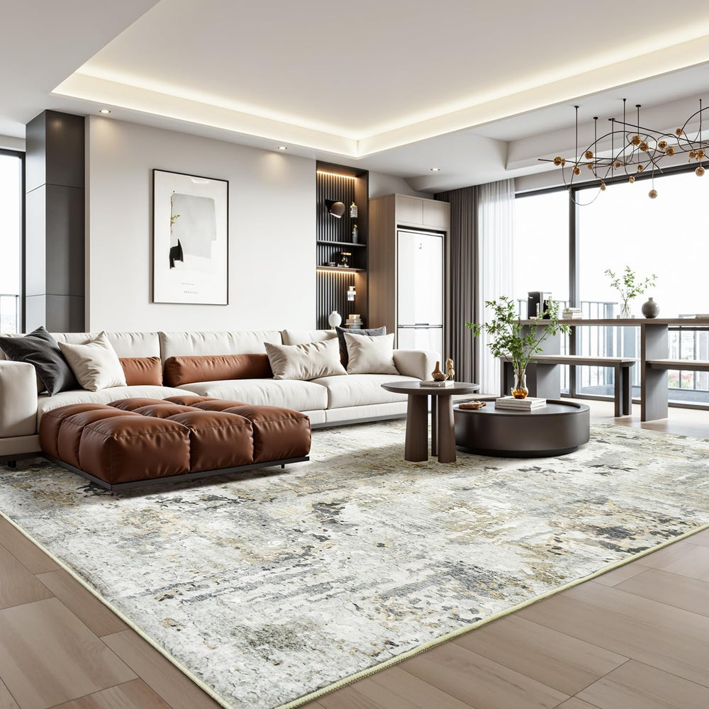 9x12 Area Rugs for Living Room, Large Washable Rug, Brown/Grey