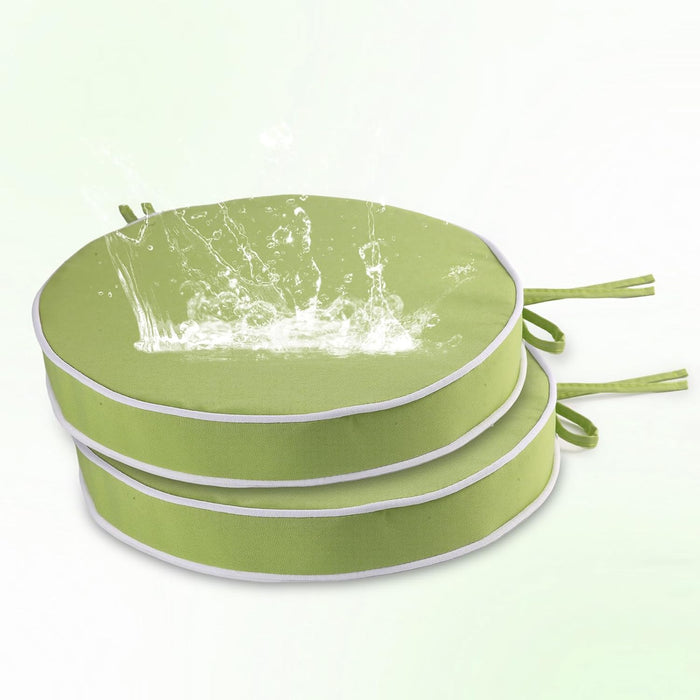 Outdoor Diameter 14 Inch Round Bistro Chair Cushion, Waterproof & Fade-Resistant Circular Seat Pad with Ties for Patio Furniture, Set of 2, Green