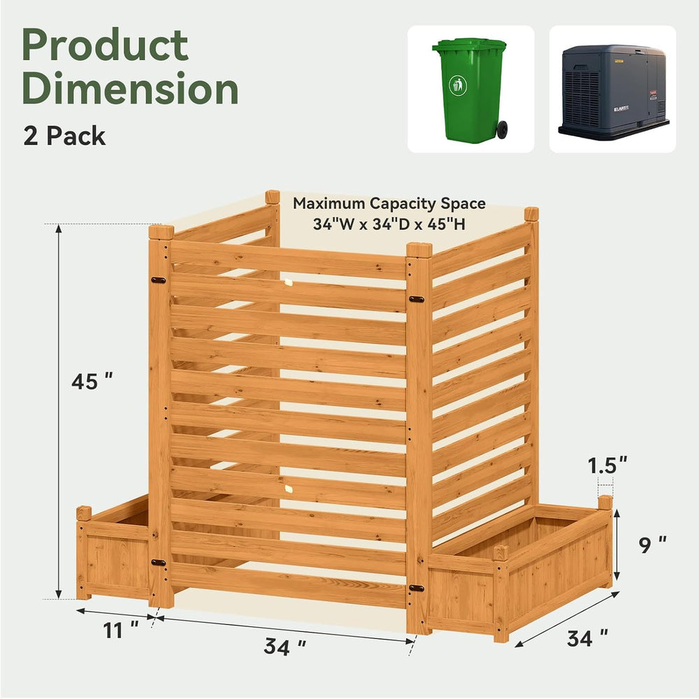 Aoxun Air Conditioner Fence, 3-Panel Wood Privacy Screen with Planter Box