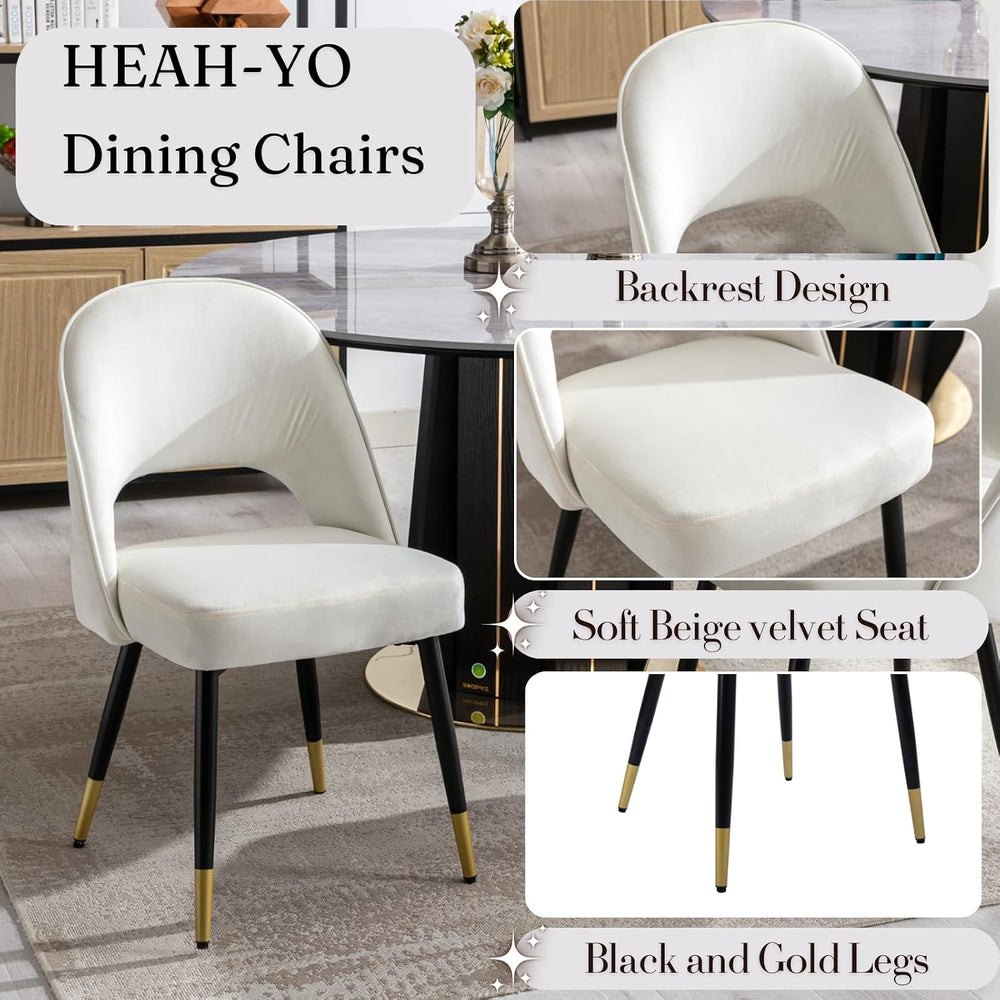 HEAH-YO Velvet Dining Chairs Set of 6, Armless Kitchen Chairs with Metal Legs...
