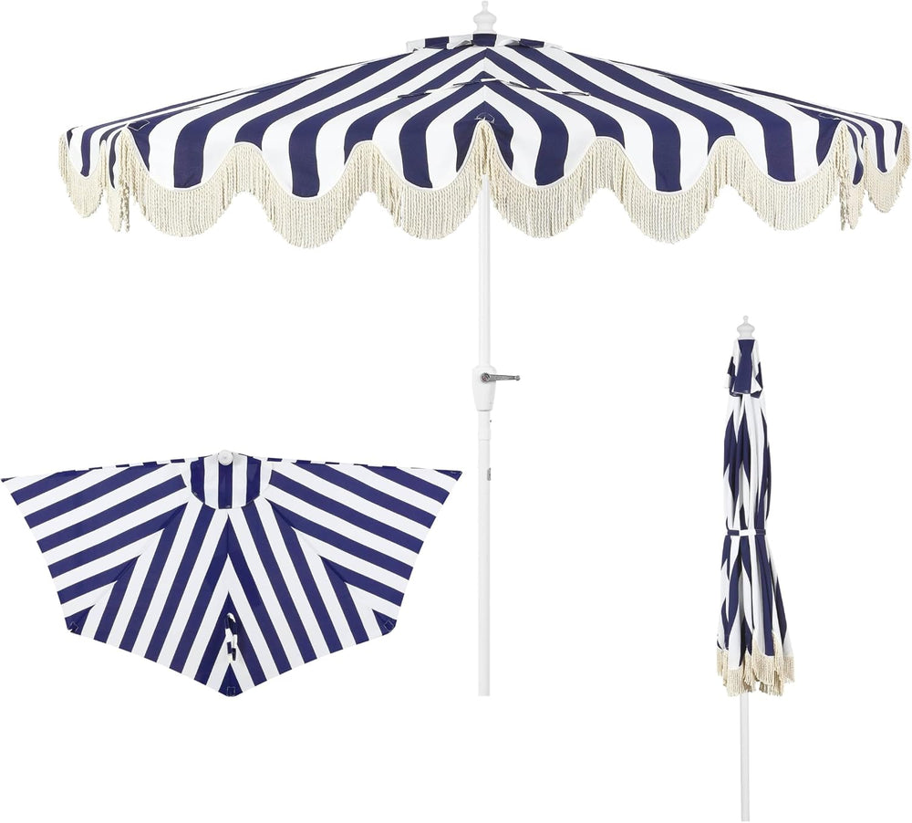 JONATHAN Y Beverly 9 ft. Striped Half Umbrella, Navy/White