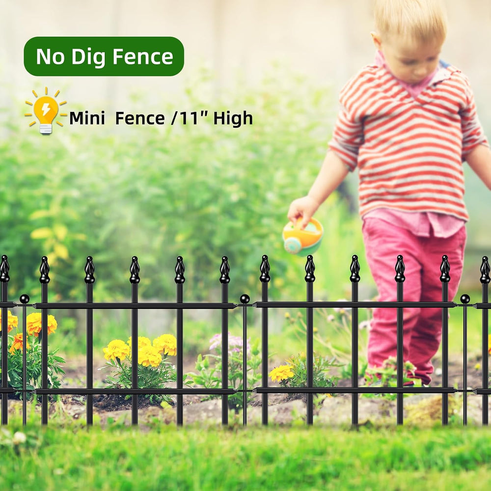 Decorative Metal Garden Fence 11" x 6', Small Fence Border with Stakes