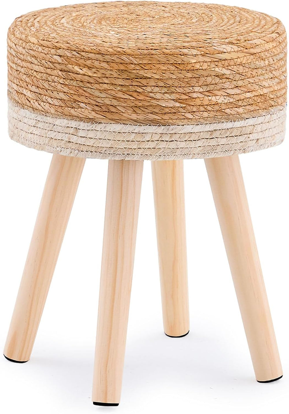 Handwoven Outdoor Ottoman, Water Hyacinth Pouf Round Patio Footstool with Woo...