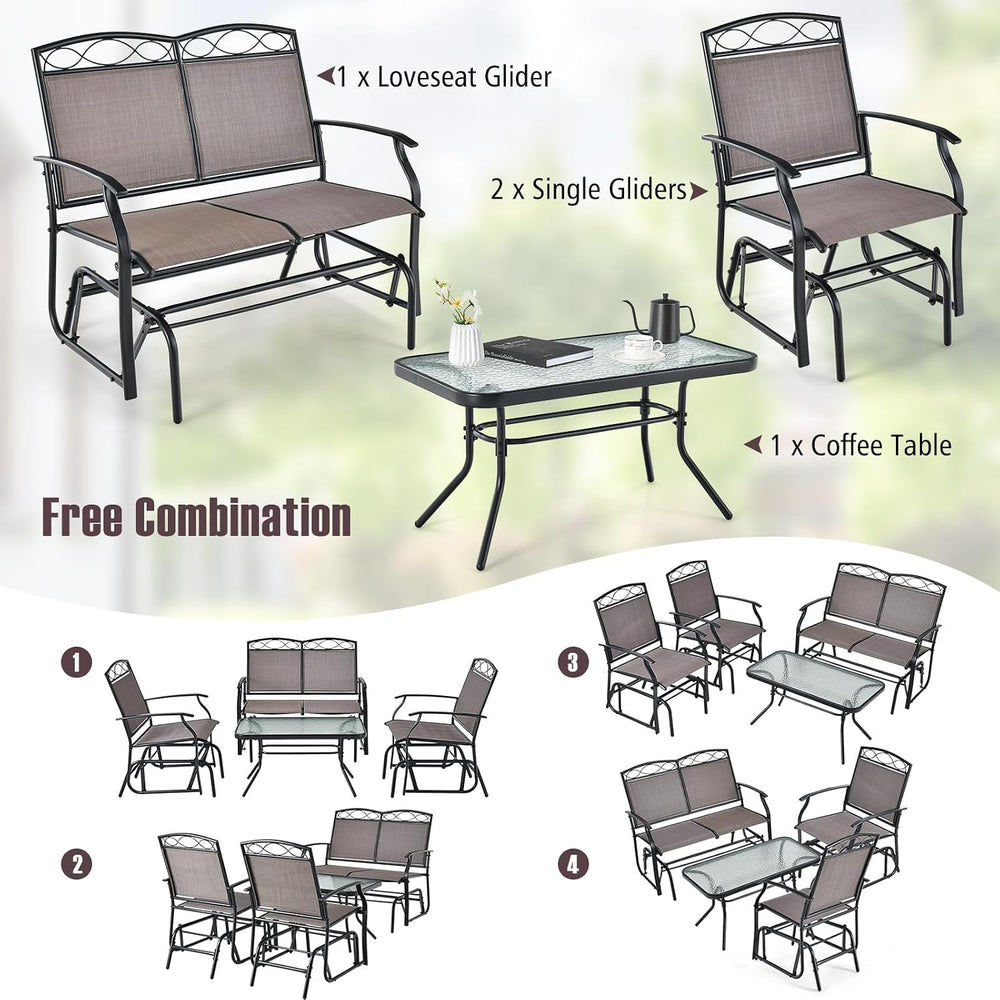 GIANTEX 4 PCS Outdoor Glider Chairs Set - Patio Furniture Set with Tempered G...